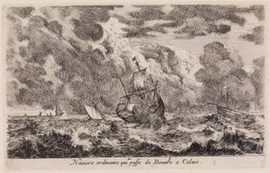 Utsikter over havner: seilskip på vei fra Dover til Calais av Stefano della Bella