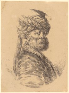 Skjeggete mann med turban i trekvartprofil mot høyre av Stefano della Bella