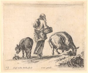 Bondekvinne med to esler av Stefano della Bella