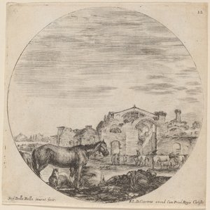 Baths of Diocletian and Shepherd Sleeping, 1646. av Stefano della Bella