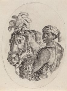 Svart brudgom med en arabisk hest, 16491650. av Stefano della Bella