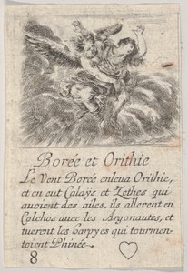 Boreas og Orithyia, fra Game of Mythology Jeu de la Mythologie, 1644. av Stefano della Bella