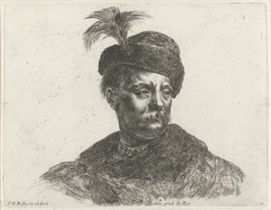 Byste av en polsk mann med bart og lue med fjære Grunnleggende om tegning (serietittel) I principii del disegno (serietittel) av Stefano della Bella