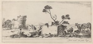 Campagna-scene med kunstnerskisser, i eller før 1647. av Stefano della Bella