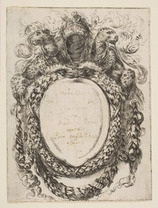 Cartouche kronet av hjelm og leoparder, 1647. av Stefano della Bella