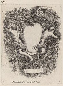 Cartouche med Apollo og Pan av Stefano della Bella