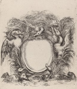 Kartusj med ender og hunder, 1647. av Stefano della Bella