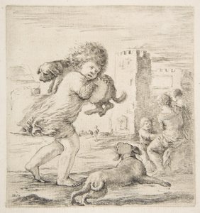 Barn som bærer en valp på skulderen, ca. 1662. av Stefano della Bella