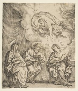 Jesusbarnet forklarer Skriften til sin mor og St. Joseph, ca. 1627. av Stefano della Bella