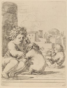 Barn som leker med en hund av Stefano della Bella