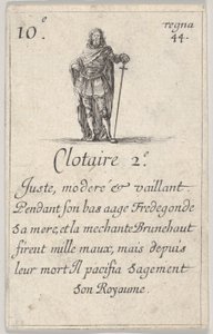 Clotaire 2.-e Fair, moderat..., fra Game of the Kings of France Jeu des Rois de Fran..., 1644. av Stefano della Bella