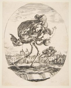 Death Carrying an Infant, fra De fem dødsfallene Les cinq Morts, ca. 1648. av Stefano della Bella