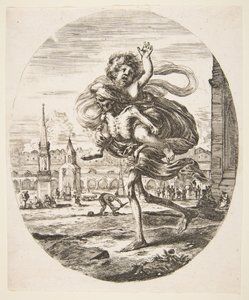 Døden som bærer et barn, fra De fem dødsfallene Les cinq Morts, ca. 1648. av Stefano della Bella