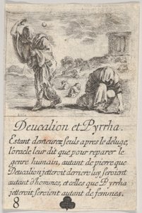 Deucalion and Pyrrha, fra Game of Mythology Jeu de la Mythologie, 1644. av Stefano della Bella
