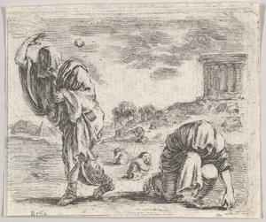 Deucalion and Pyrrha, fra Game of Mythology Jeu de la Mythologie, 1644. av Stefano della Bella