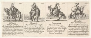 Dido, Tomyris, Semiramis og Zenobie, fra "The game of queens" av Stefano della Bella