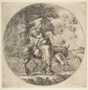 Flight into Egypt, en rund komposisjon, ca. 1662. av Stefano della Bella