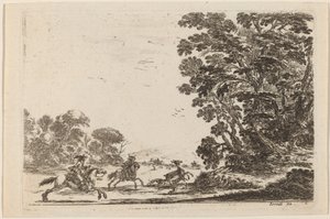 Skog med hjortejakt av Stefano della Bella
