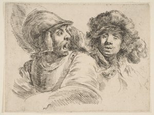 Redd soldat og en mann i en pelshatt, ca. 1652. av Stefano della Bella