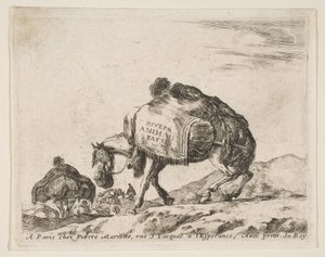Frontispice for forskjellige dyr: Pakkehest, ca. 1641. av Stefano della Bella