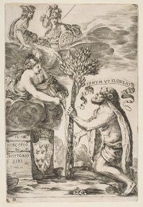 Frontispice for Il Mercurio, III: Hercules Planting His Club, 1652. av Stefano della Bella