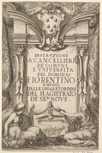 Frontispice for Instructions for Chancellors Instruzione a Cancellieri: Medici-frakk ..., 1635. av Stefano della Bella