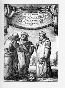 Frontispice av dialogen om de to viktigste verdenssystemene av Galileo Galilei, 1632 av Stefano della Bella