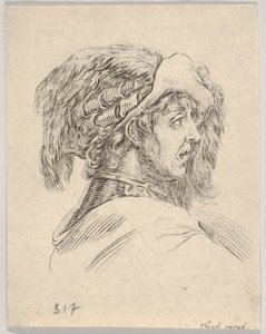 Hodet til en mann uten skjegg, vendt i profil til høyre, fra Diverse Heads and Figu..., 1650. av Stefano della Bella