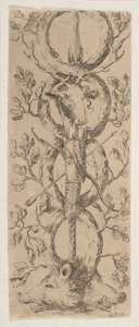Hoder av en hjort og to villsvin i Rinceaux of Oak Branches, ca. 1653. av Stefano della Bella