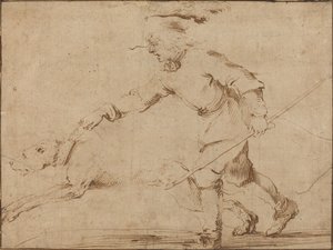 Jeger med en hund i bånd. av Stefano della Bella