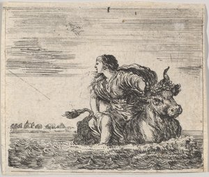 Jupiter og Europa, fra Game of Mythology Jeu de la Mythologie, 1644. av Stefano della Bella