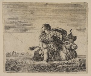 Jupiter og Europa, fra Game of Mythology Jeu de la Mythologie, 1644. av Stefano della Bella