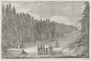 Torg med fontener i hagen til Villa Pratolino The Villa Pratolino (serietittel) Vues de la villa de Pratolino (serietittel) av Stefano della Bella