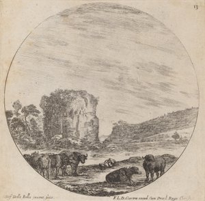 Landskap med antikke ruiner, 1646. av Stefano della Bella