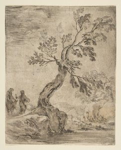 Landskap med to kvinner, den ene montert på et esel, ca. 1660. av Stefano della Bella