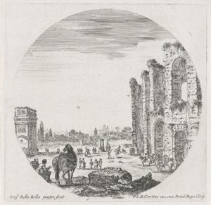 Landskap med Colosseum og Konstantinbuen Landskap og ruiner i Roma (serietittel) Paysages et ruines de Rome (serietittel) av Stefano della Bella