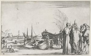 Menn i samtale på kaia Maritime forestillinger (serietittel) Suite de huit marines (serietittel) av Stefano della Bella
