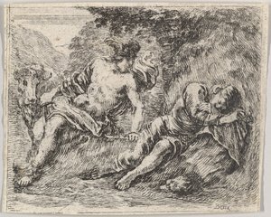 Mercury and Argos, fra Game of Mythology Jeu de la Mythologie, 1644. av Stefano della Bella