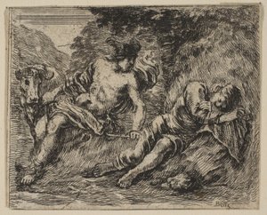 Mercury and Argus, fra Game of Mythology Jeu de la Mythologie, 1644. av Stefano della Bella