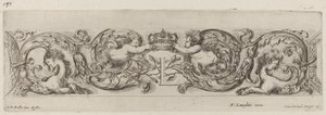 Ornamental frise med bokstaven L (Louis XIV) av Stefano della Bella