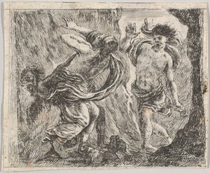 Orpheus og Eurydice, fra Game of Mythology Jeu de la Mythologie, 1644. av Stefano della Bella
