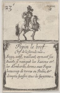 Pepin den korte sjefen for det andre løpet..., fra Game of the Kings of France Jeu des Ro..., 1644. av Stefano della Bella