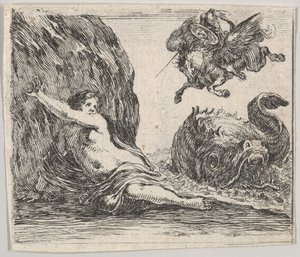 Perseus og Andromeda, fra Game of Mythology Jeu de la Mythologie, 1644. av Stefano della Bella