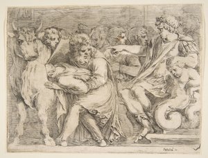 Phalaris har Perillus kastet inn i bronseoksen, 1600-tallet. av Stefano della Bella