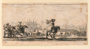 Plate 12, fra "Designs for Some Troop Conduct, Cannons, and Attacks on Towns" av Stefano della Bella