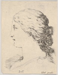 Plate 14: hodet til en kvinne, i profil, fra 