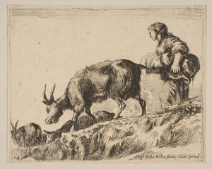 Plate 14: gjeterinne som gjeter geiter, ca. 1641. av Stefano della Bella