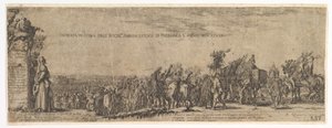 Plate 1: Den polske ambassadørens inngang til Roma, Medici-våpenet til venstre, 1633. av Stefano della Bella