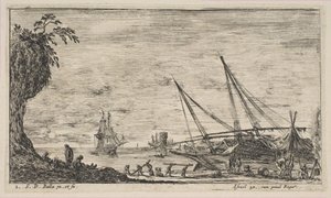Plate 1: havneby med skip, fra 
