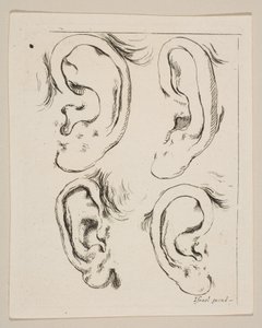 Plate 5: fire ører, fra The Book for Learning to Draw Book for learning to draw..., ca. 1649. av Stefano della Bella